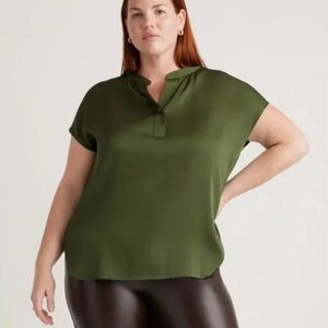 ❤️ Quince washable SILK blouse short sleeve basil green olive Large
